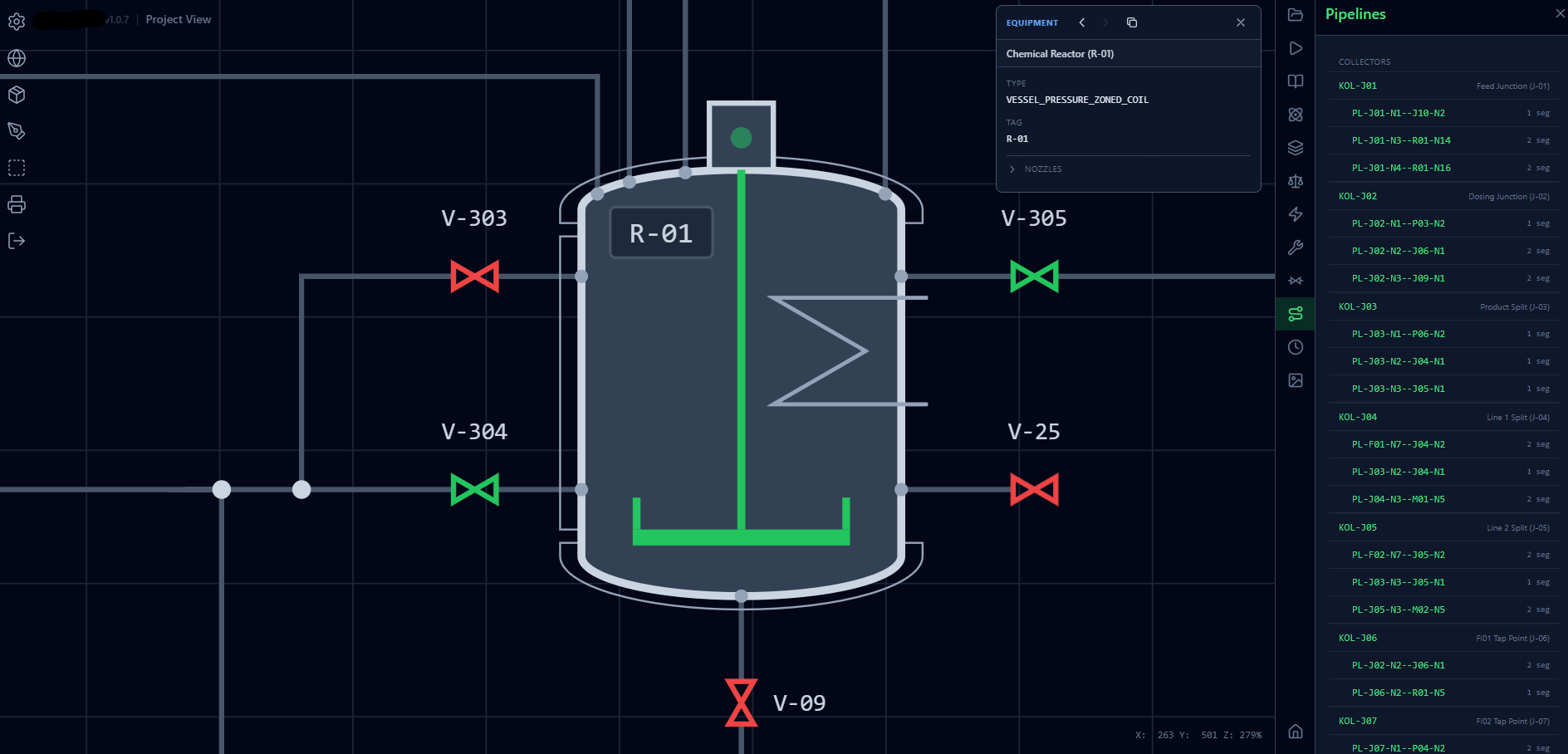 ProcessView - Reactor Detail with Pipelines